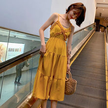 Load image into Gallery viewer, New Korean Japanese Style Yellow Off Shoulder Open Back Backless Sexy Casual Elegant Dresses Women Vintage Pleated Party Dress