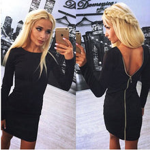 Load image into Gallery viewer, Sexy Bodycon Dress Women Slim Mini Back Zip Zipper Open Ladies Party Long Sleeve Dress Autumn Dresses