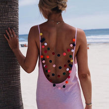 Load image into Gallery viewer, Women Summer Beach Casual Open Back Pompom Fur Ball Strap Mini Dress Female Backless Sexy Short Dress F83035
