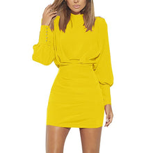 Load image into Gallery viewer, Fashion Women Backless Button Dress Sexy O-Neck Long Sleeve Slim Open Back Mini Dress For Ladies Office Dresses Pure Color